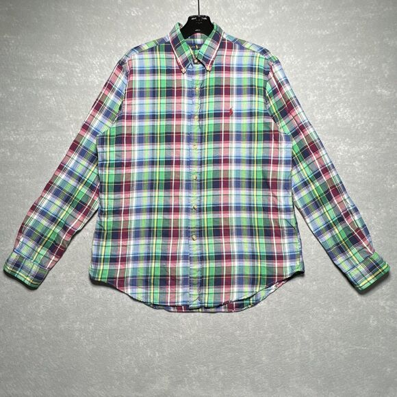 Ralph Lauren Blue Green Yellow Red Check Plaid Button Down Long Sleeve Men’s L - Picture 1 of 15